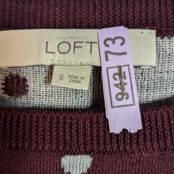 Loft Burgundy Polka Dot Sweater, Small - Picture 3 of 3